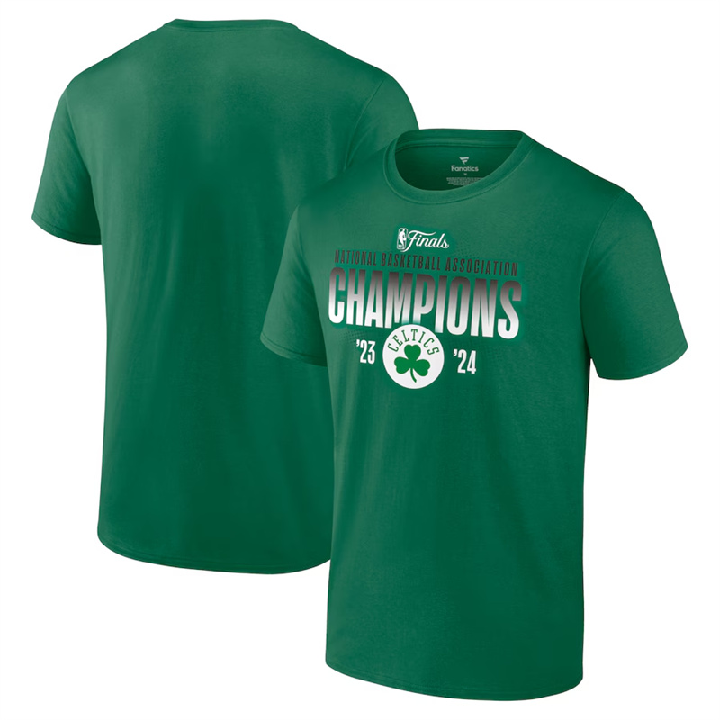 Men's Boston Celtics Kelly Green 2024 Finals Champions Blocked Shot T-Shirt